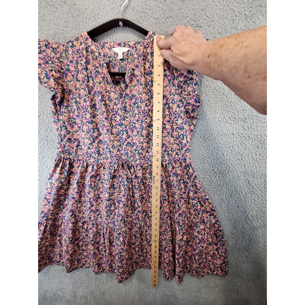 Time and Tru Mini Dress Womens Large Multicolor Floral Flutter Sleeve Pockets - Picture 4 of 10